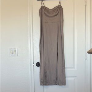 Abercrombie Satin Slip Midi Dress in Taupe EUC